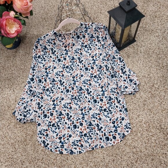 3001 Size XL Aster Button Down Tunic In Blue And Rust Leopard Print. - Picture 5 of 7